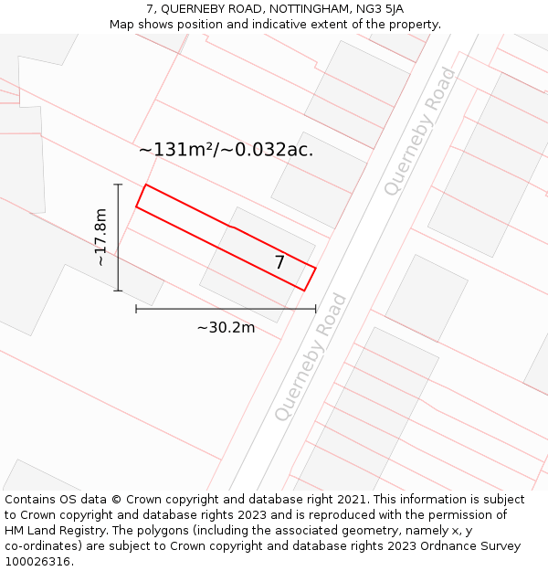 7, QUERNEBY ROAD, NOTTINGHAM, NG3 5JA: Plot and title map