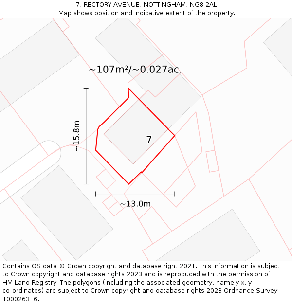7, RECTORY AVENUE, NOTTINGHAM, NG8 2AL: Plot and title map
