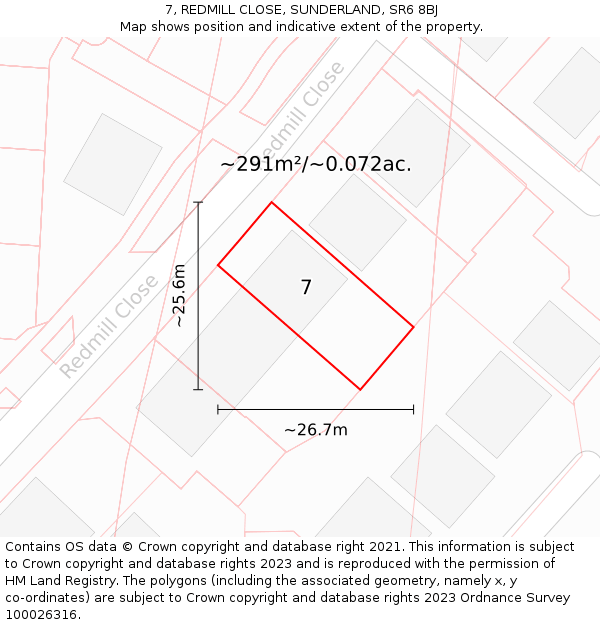 7, REDMILL CLOSE, SUNDERLAND, SR6 8BJ: Plot and title map