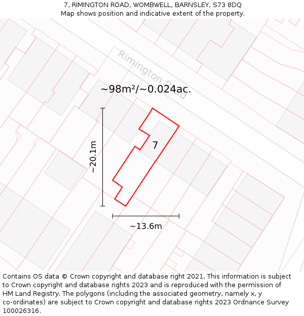 7, RIMINGTON ROAD, WOMBWELL, BARNSLEY, S73 8DQ: Plot and title map