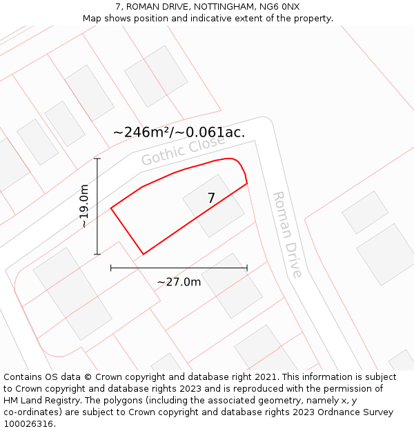 7, ROMAN DRIVE, NOTTINGHAM, NG6 0NX: Plot and title map