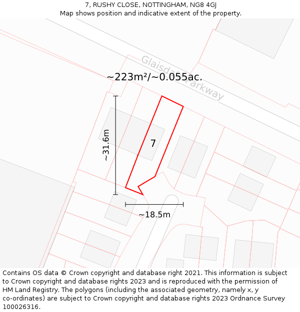 7, RUSHY CLOSE, NOTTINGHAM, NG8 4GJ: Plot and title map