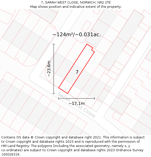7, SARAH WEST CLOSE, NORWICH, NR2 2TE: Plot and title map