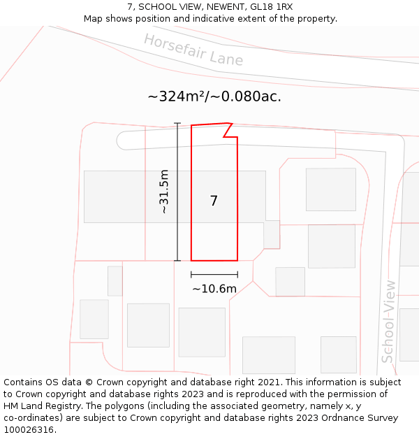 7, SCHOOL VIEW, NEWENT, GL18 1RX: Plot and title map