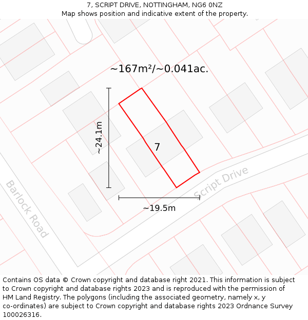7, SCRIPT DRIVE, NOTTINGHAM, NG6 0NZ: Plot and title map