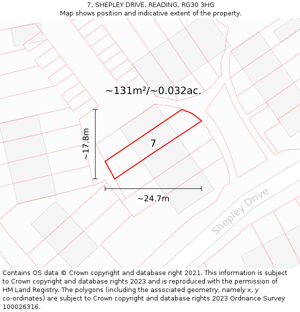 7, SHEPLEY DRIVE, READING, RG30 3HG: Plot and title map