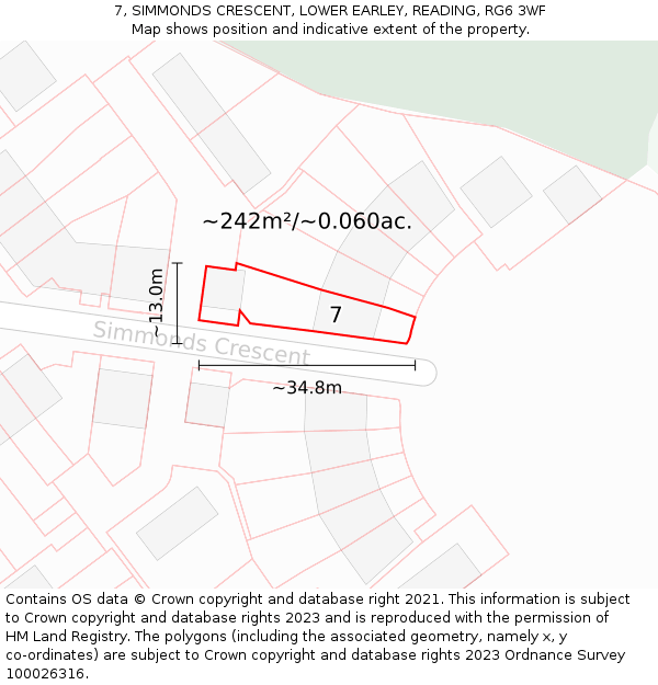 7, SIMMONDS CRESCENT, LOWER EARLEY, READING, RG6 3WF: Plot and title map
