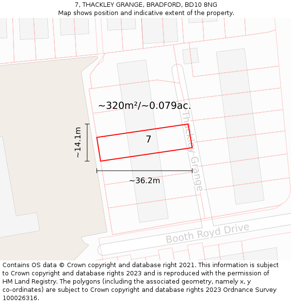 7, THACKLEY GRANGE, BRADFORD, BD10 8NG: Plot and title map