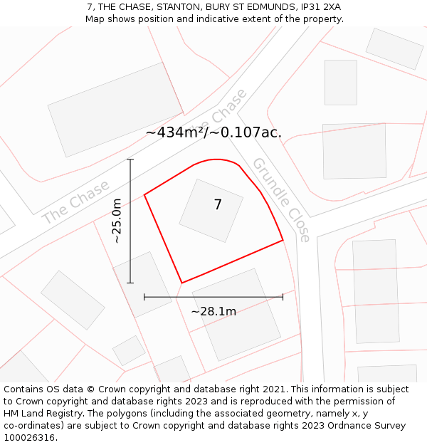 7, THE CHASE, STANTON, BURY ST EDMUNDS, IP31 2XA: Plot and title map