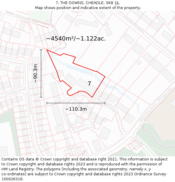 7, THE DOWNS, CHEADLE, SK8 1JL: Plot and title map