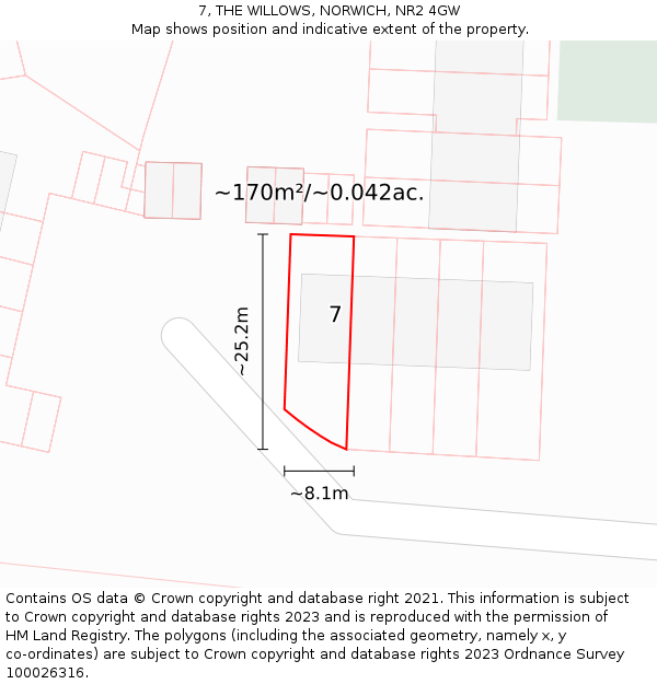 7, THE WILLOWS, NORWICH, NR2 4GW: Plot and title map