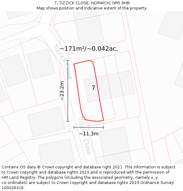 7, TIZZICK CLOSE, NORWICH, NR5 9HB: Plot and title map