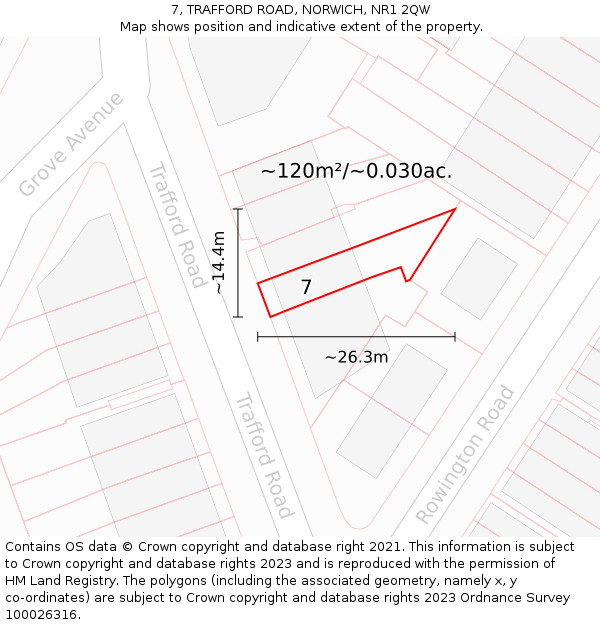 7, TRAFFORD ROAD, NORWICH, NR1 2QW: Plot and title map