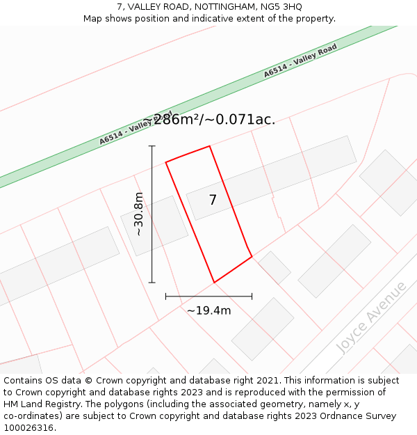 7, VALLEY ROAD, NOTTINGHAM, NG5 3HQ: Plot and title map