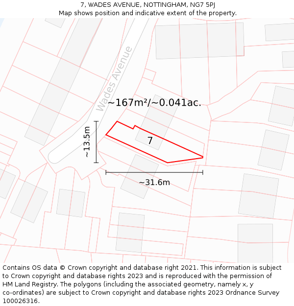 7, WADES AVENUE, NOTTINGHAM, NG7 5PJ: Plot and title map