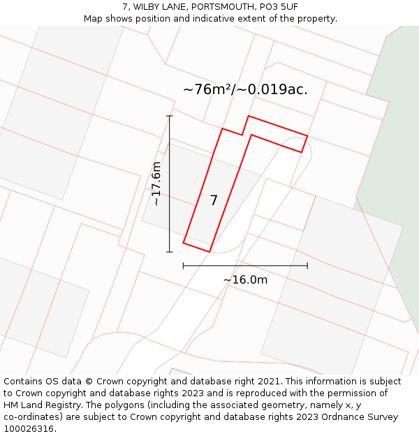 7, WILBY LANE, PORTSMOUTH, PO3 5UF: Plot and title map