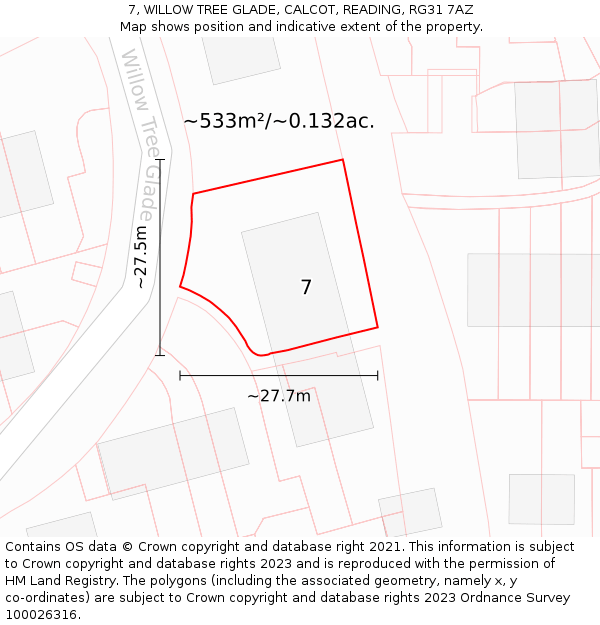 7, WILLOW TREE GLADE, CALCOT, READING, RG31 7AZ: Plot and title map