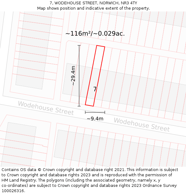 7, WODEHOUSE STREET, NORWICH, NR3 4TY: Plot and title map