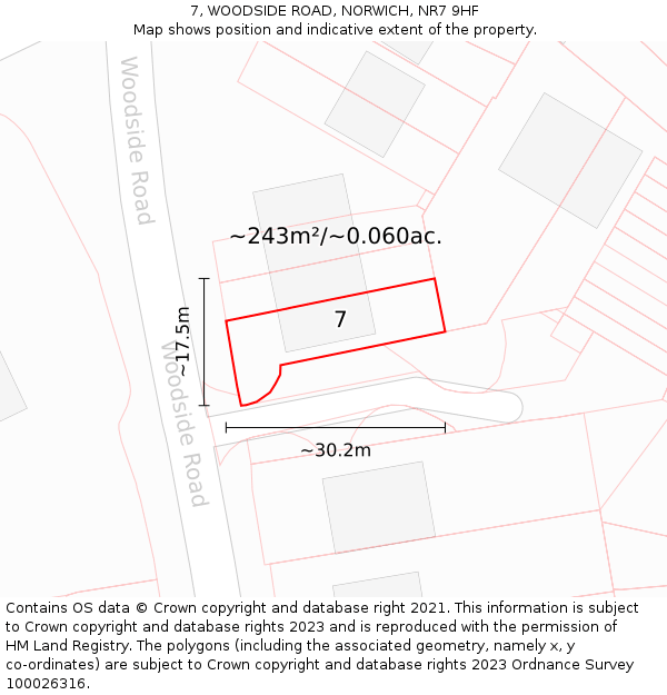 7, WOODSIDE ROAD, NORWICH, NR7 9HF: Plot and title map