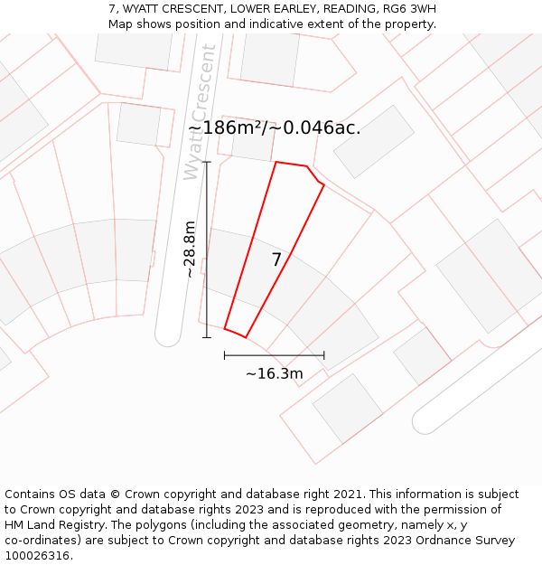 7, WYATT CRESCENT, LOWER EARLEY, READING, RG6 3WH: Plot and title map