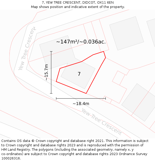 7, YEW TREE CRESCENT, DIDCOT, OX11 6EN: Plot and title map