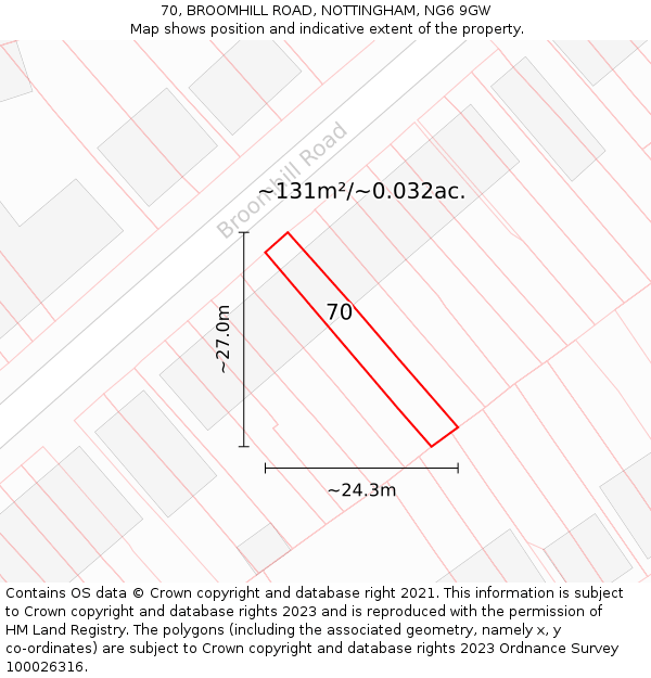 70, BROOMHILL ROAD, NOTTINGHAM, NG6 9GW: Plot and title map