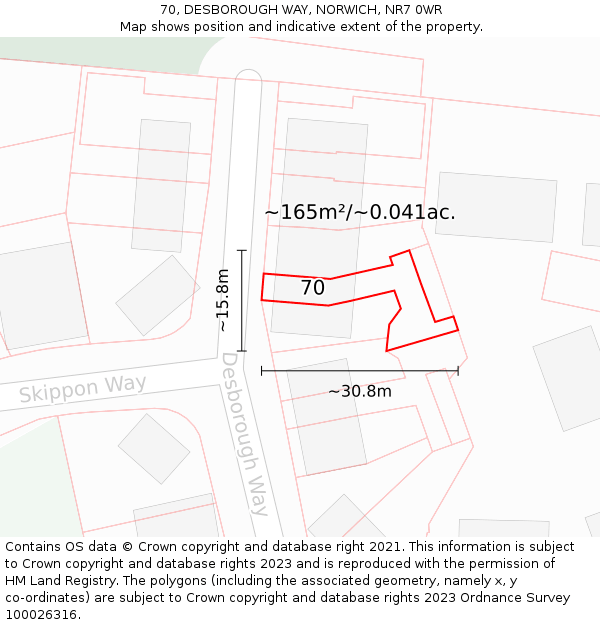 70, DESBOROUGH WAY, NORWICH, NR7 0WR: Plot and title map