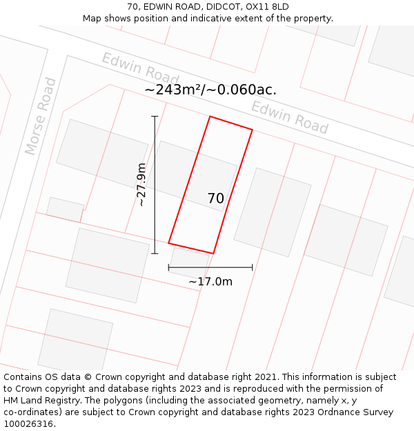 70, EDWIN ROAD, DIDCOT, OX11 8LD: Plot and title map