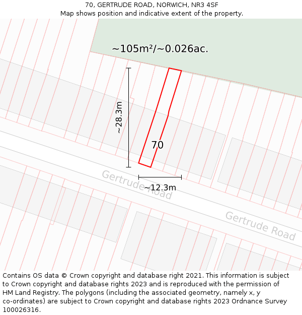 70, GERTRUDE ROAD, NORWICH, NR3 4SF: Plot and title map