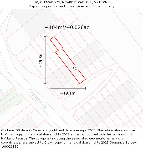 70, GLENWOODS, NEWPORT PAGNELL, MK16 0NF: Plot and title map