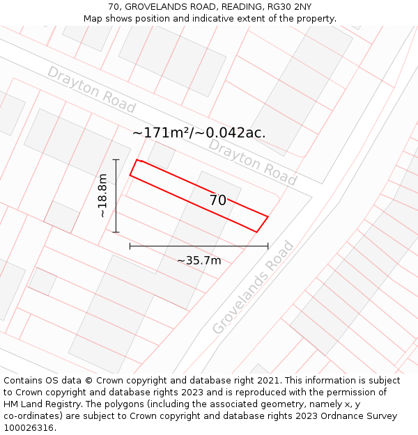 70, GROVELANDS ROAD, READING, RG30 2NY: Plot and title map
