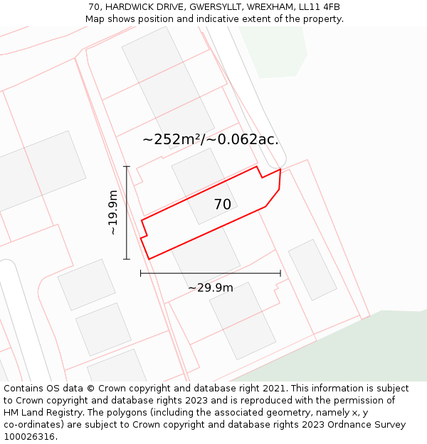 70, HARDWICK DRIVE, GWERSYLLT, WREXHAM, LL11 4FB: Plot and title map