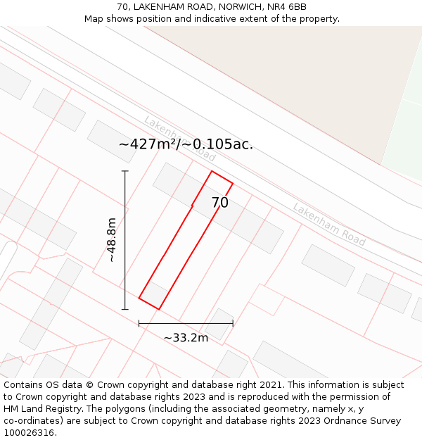 70, LAKENHAM ROAD, NORWICH, NR4 6BB: Plot and title map