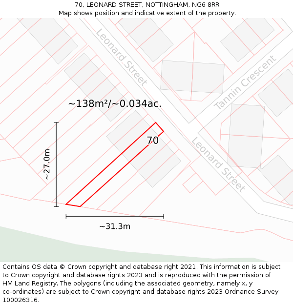 70, LEONARD STREET, NOTTINGHAM, NG6 8RR: Plot and title map
