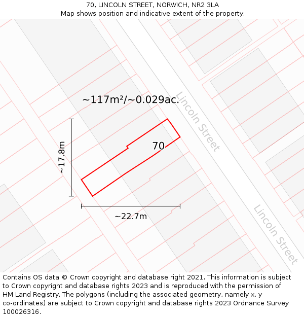 70, LINCOLN STREET, NORWICH, NR2 3LA: Plot and title map