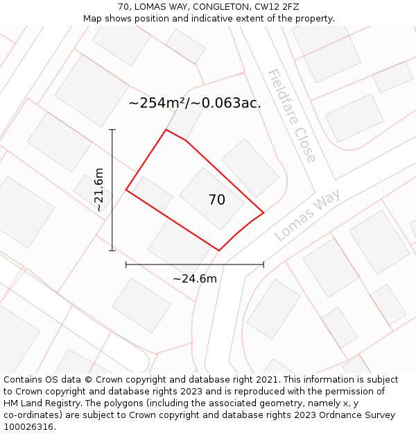 70, LOMAS WAY, CONGLETON, CW12 2FZ: Plot and title map