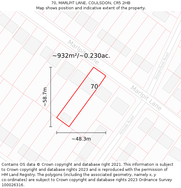 70, MARLPIT LANE, COULSDON, CR5 2HB: Plot and title map