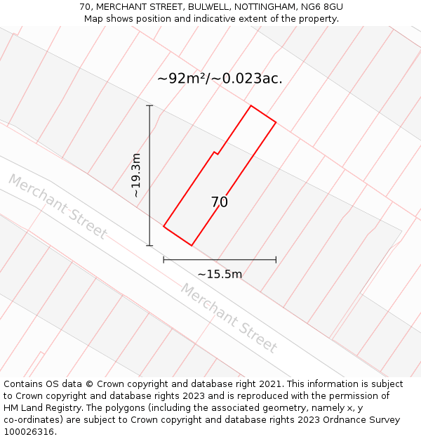 70, MERCHANT STREET, BULWELL, NOTTINGHAM, NG6 8GU: Plot and title map