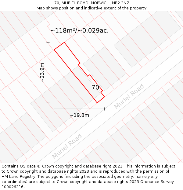 70, MURIEL ROAD, NORWICH, NR2 3NZ: Plot and title map