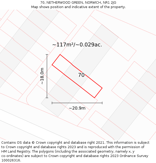 70, NETHERWOOD GREEN, NORWICH, NR1 2JG: Plot and title map