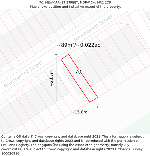 70, NEWMARKET STREET, NORWICH, NR2 2DP: Plot and title map
