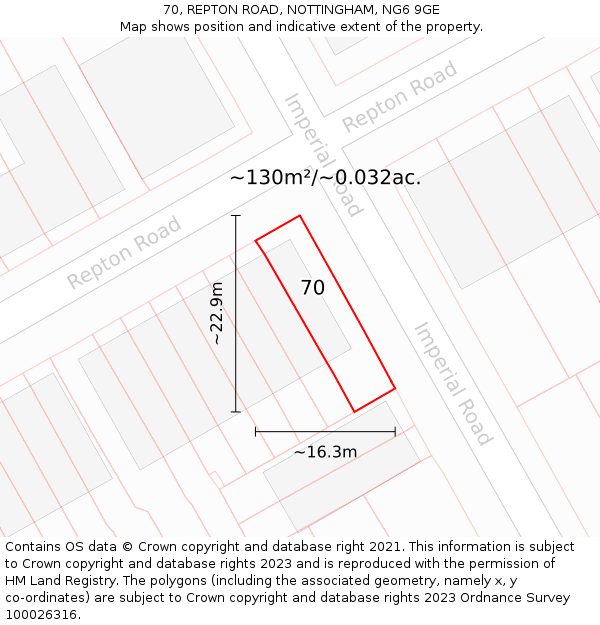 70, REPTON ROAD, NOTTINGHAM, NG6 9GE: Plot and title map