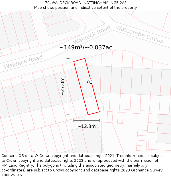 70, WALDECK ROAD, NOTTINGHAM, NG5 2AF: Plot and title map