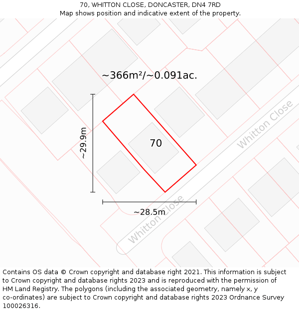 70, WHITTON CLOSE, DONCASTER, DN4 7RD: Plot and title map