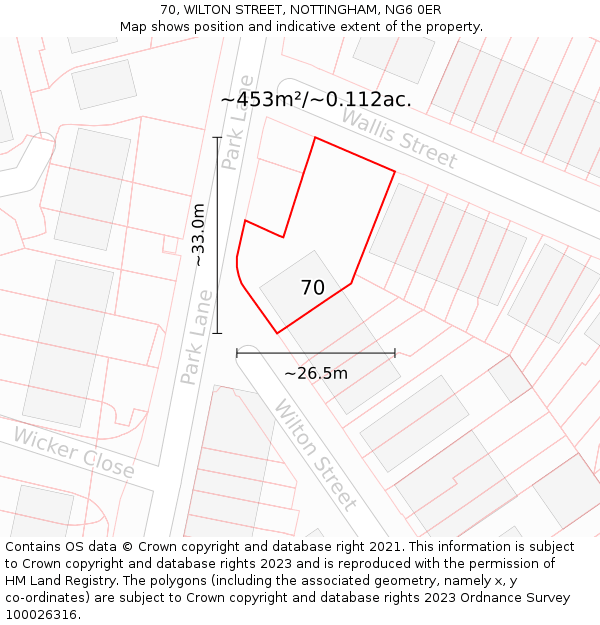 70, WILTON STREET, NOTTINGHAM, NG6 0ER: Plot and title map