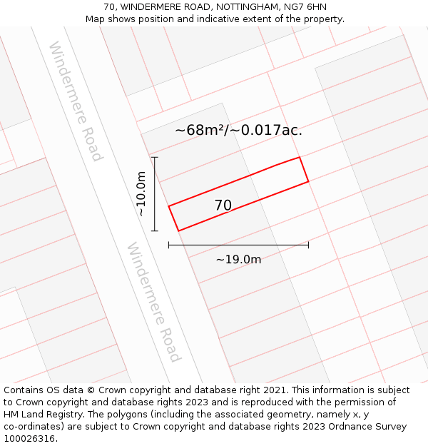 70, WINDERMERE ROAD, NOTTINGHAM, NG7 6HN: Plot and title map