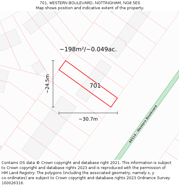 701, WESTERN BOULEVARD, NOTTINGHAM, NG8 5ES: Plot and title map