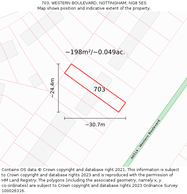 703, WESTERN BOULEVARD, NOTTINGHAM, NG8 5ES: Plot and title map