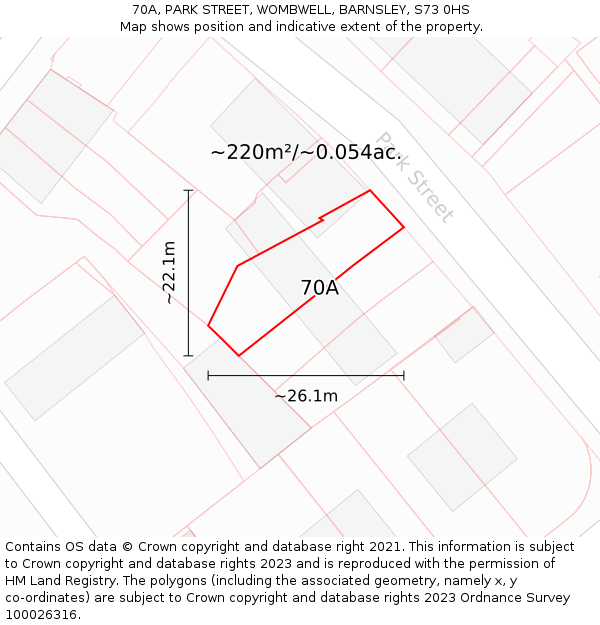 70A, PARK STREET, WOMBWELL, BARNSLEY, S73 0HS: Plot and title map