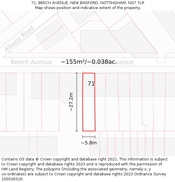 71, BEECH AVENUE, NEW BASFORD, NOTTINGHAM, NG7 7LR: Plot and title map